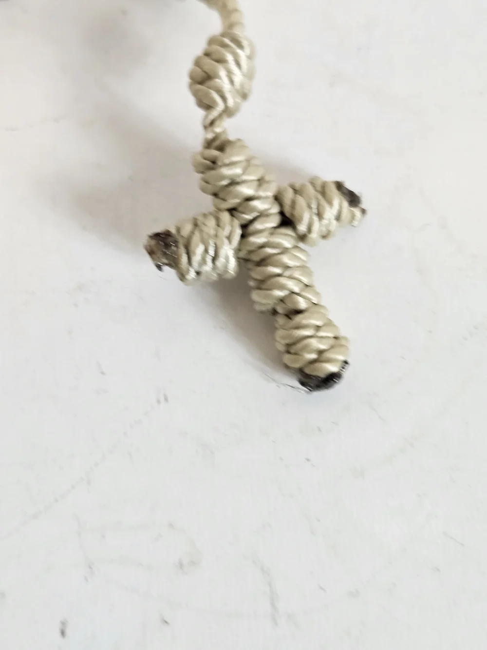 Handmade Knotted Rope Necklace with Cross Pendant - Beige